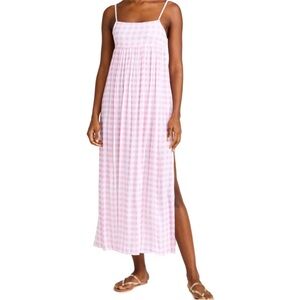 Playa Lucila pink gingham maxi dress square neck size XS new